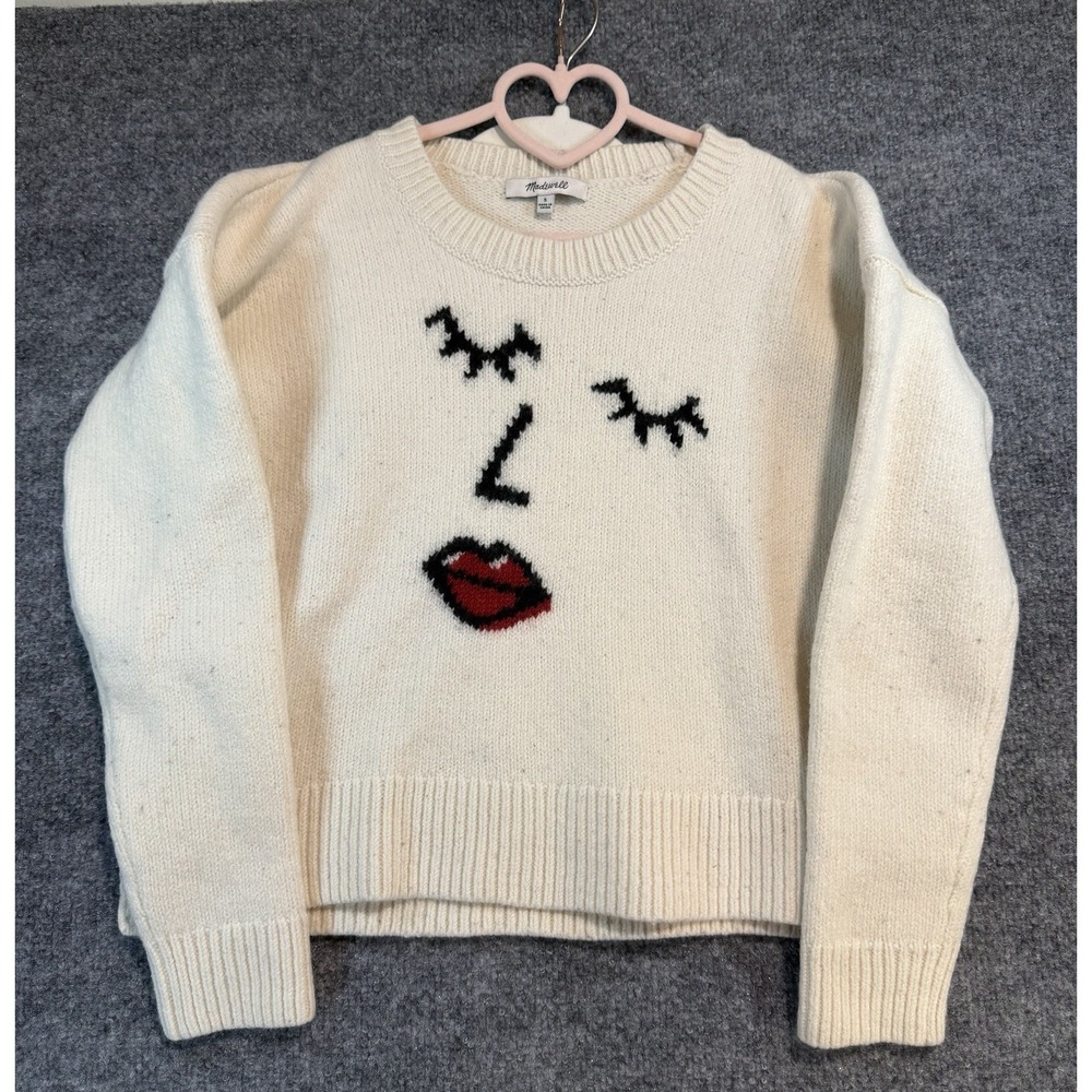 Madewell "Making Faces" Abstract Portrait Knit Sweater - Cream Ivory / Small S